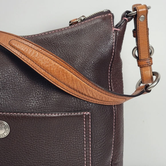 Coach Dark Brown Tan Gorgeous Pebble Leather Shoulder Bag Purse No H0669-F08E98 - Picture 3 of 16